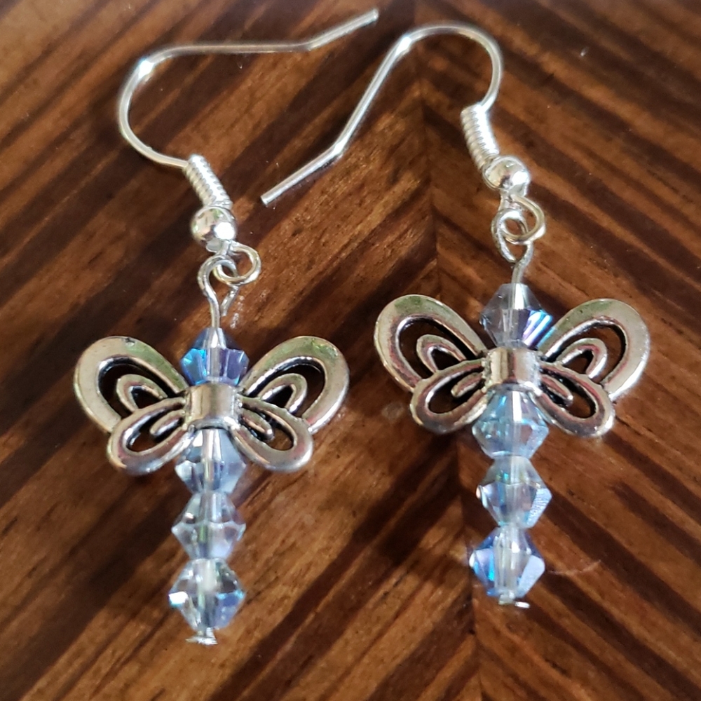 Handmade Unique Butterfly Crystal Earrings - Picture 1 of 1
